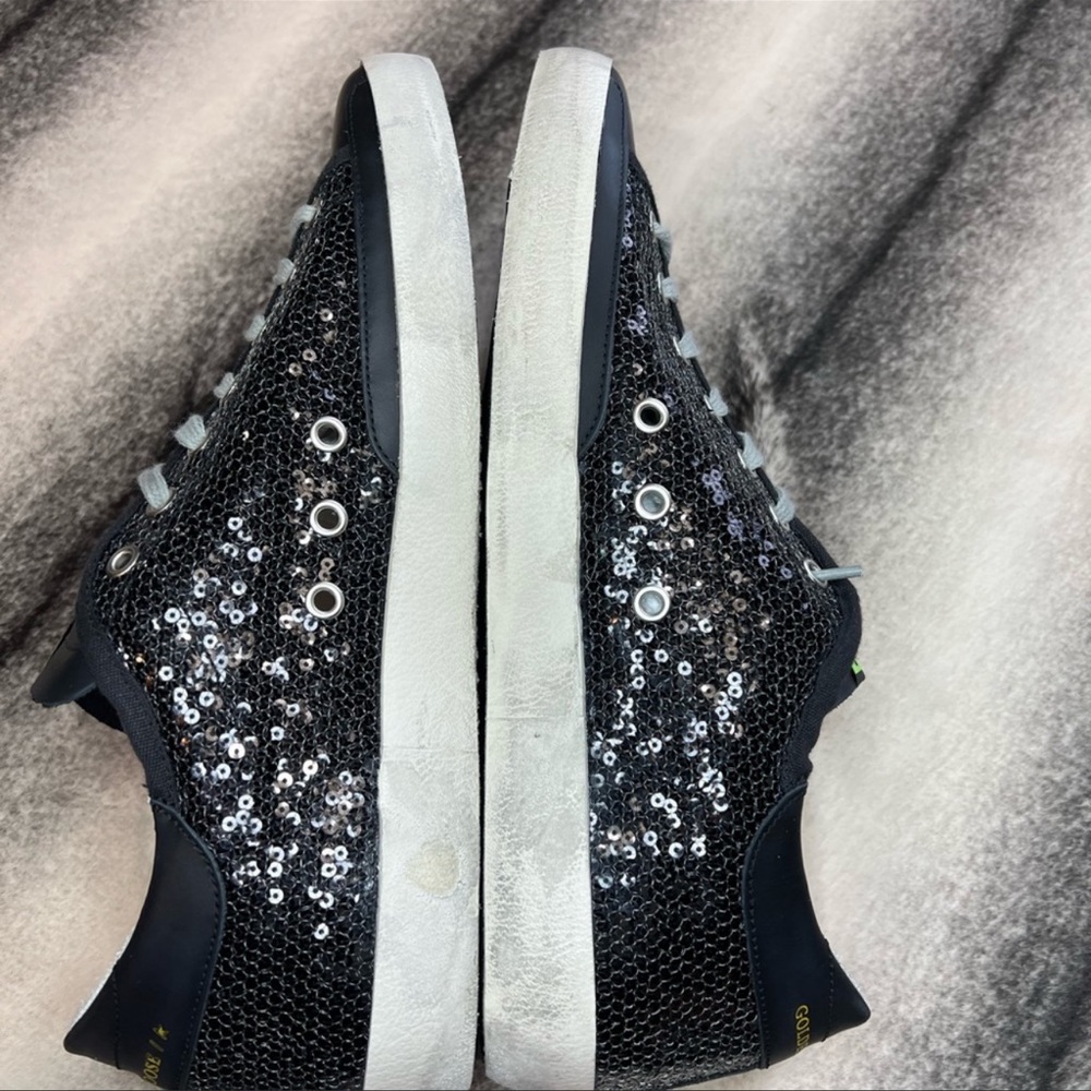 Golden Goose Superstar Sequin Star Leather Heel Black Yellow Fluo Sneakers - Picture 5 of 16